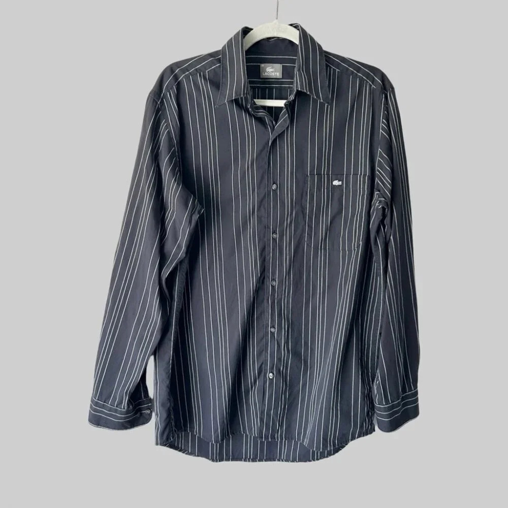 Lacoste Striped Black Button Down  Shirt